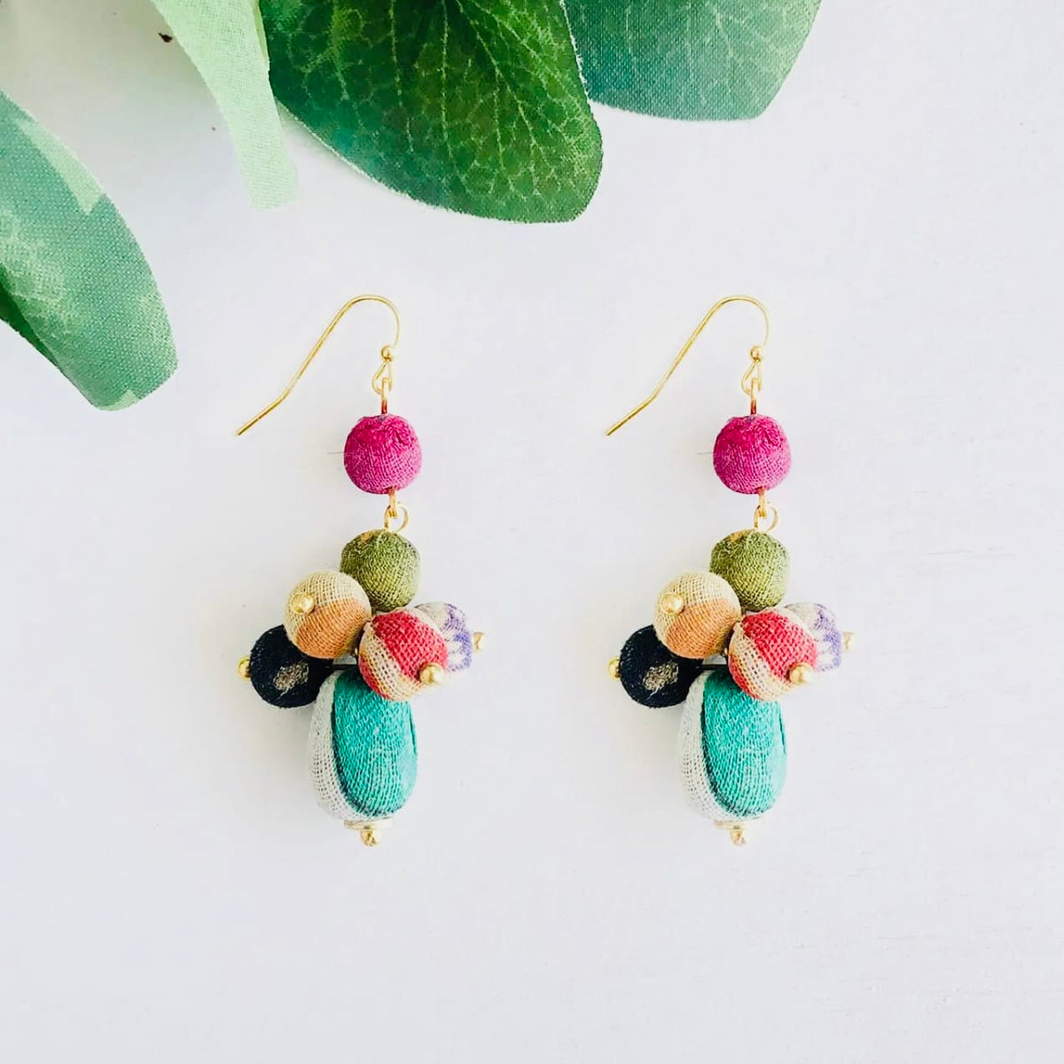 World Finds Kantha Tiered Droplet Earrings