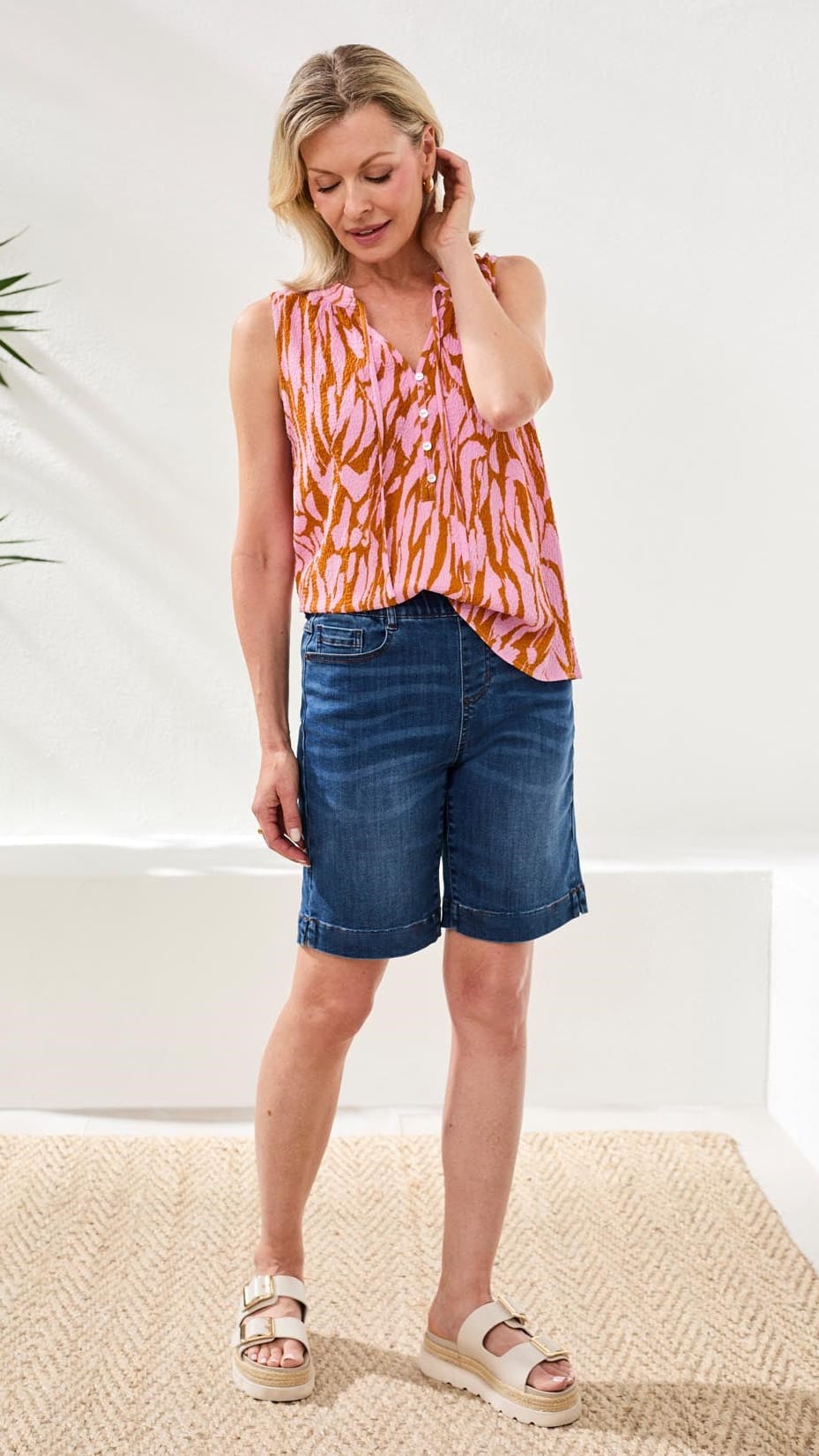 Tribal Audrey Pull-On Wide Jeans Bermuda Shorts