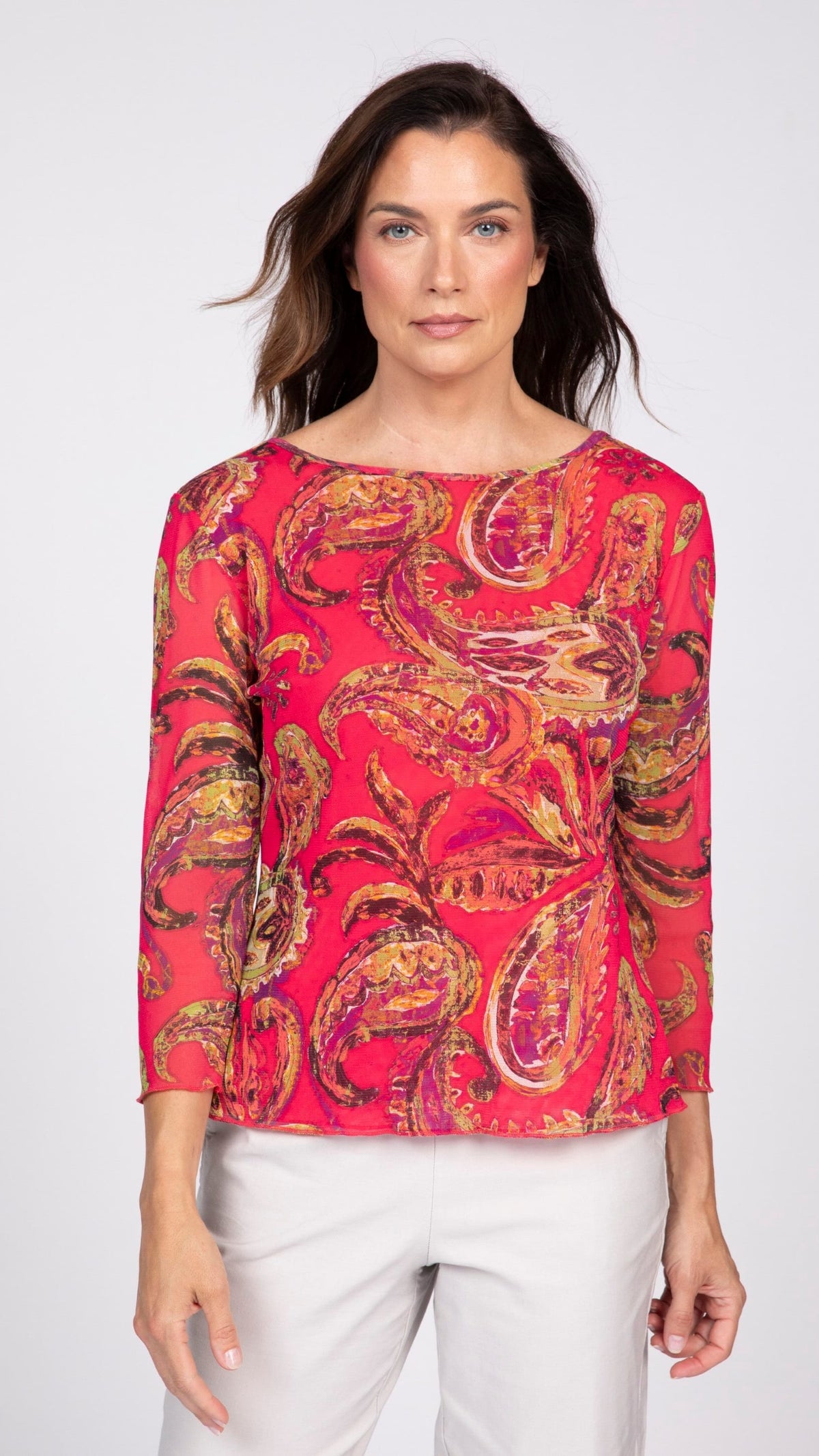 Olivia by Habitat Paisley Mesh Sienna Lined Crew Neck Top
