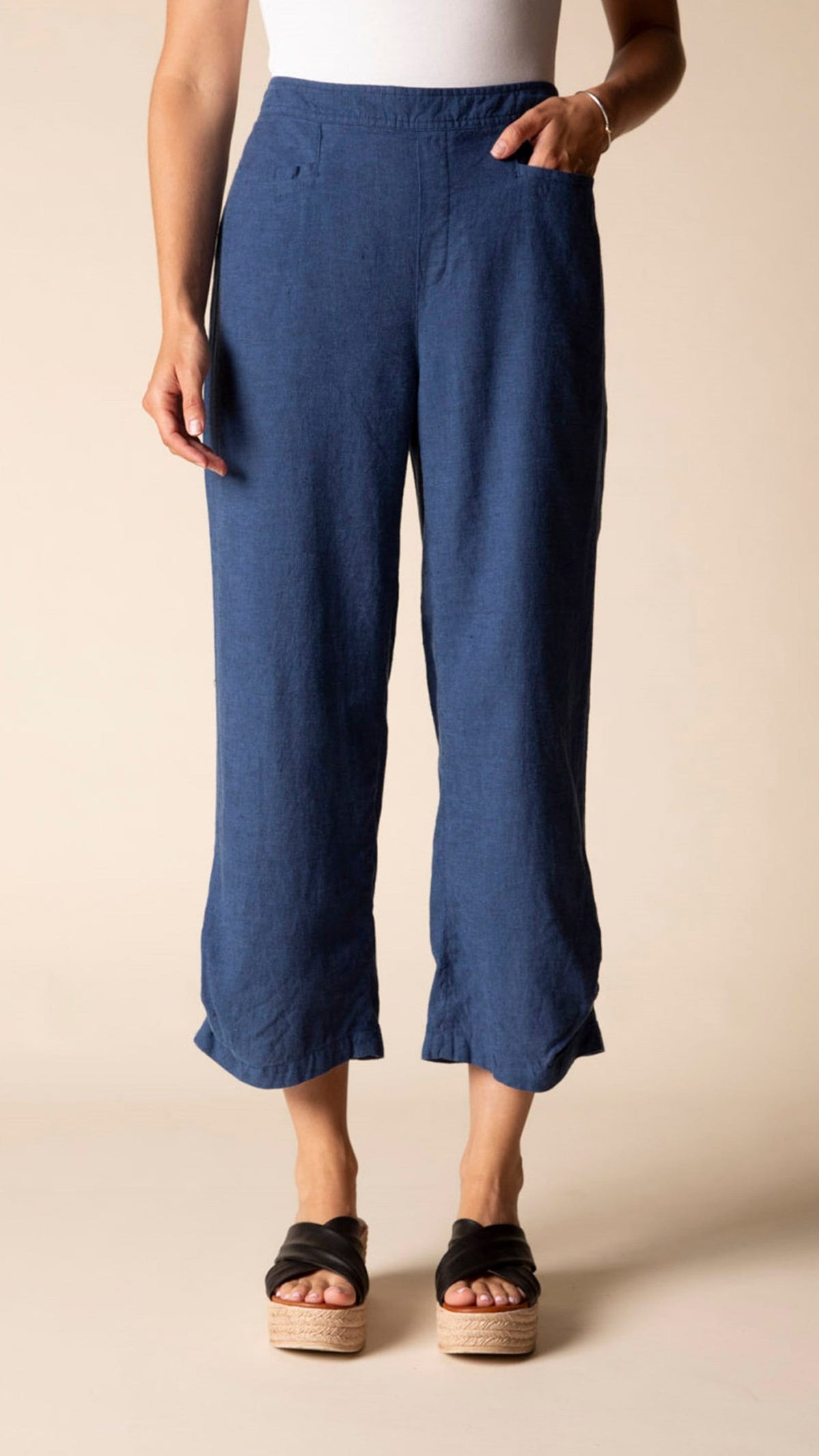 Habitat Linen Pleat Button Capri - Multiple Colors