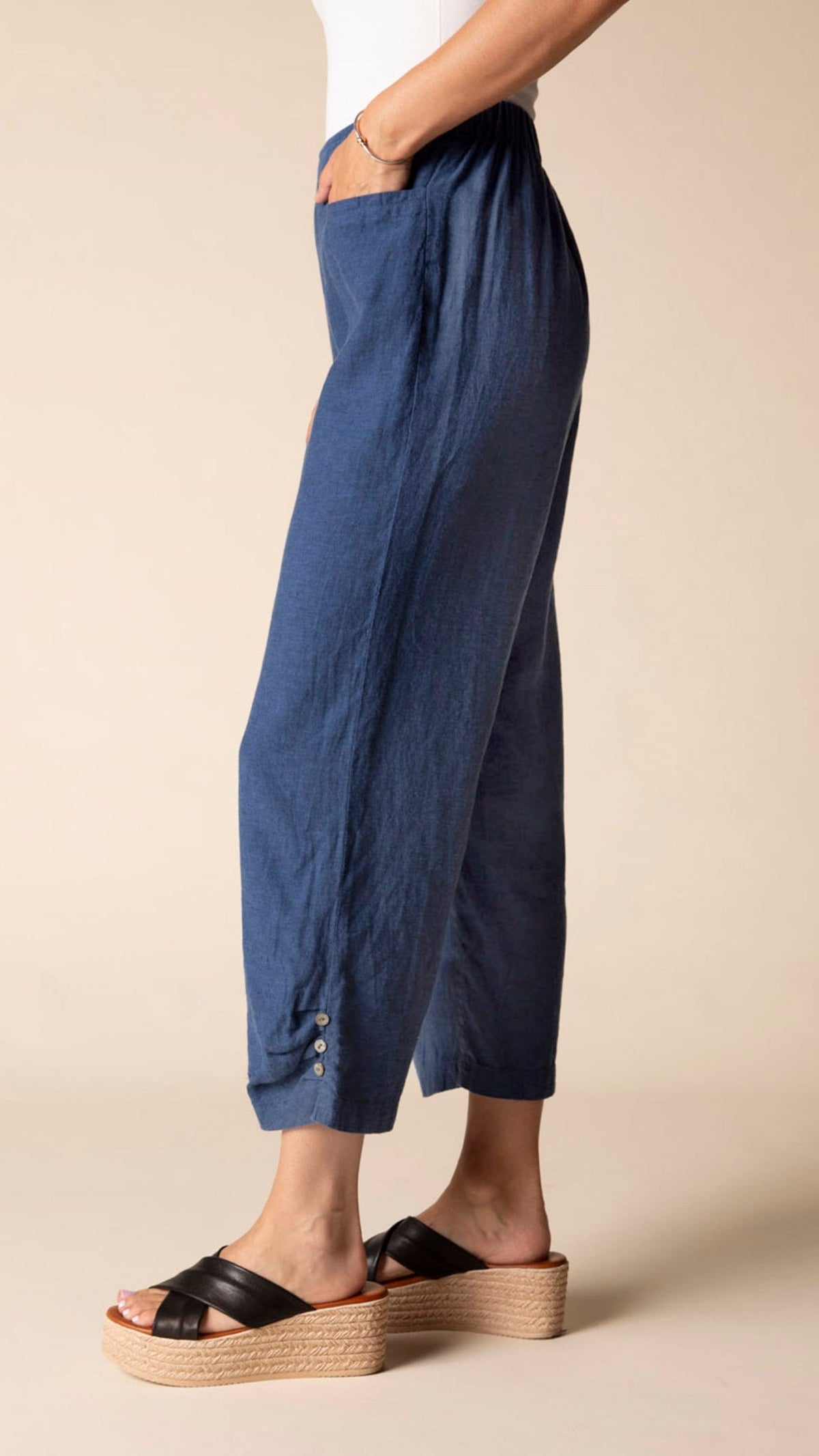 Habitat Linen Pleat Button Capri - Multiple Colors