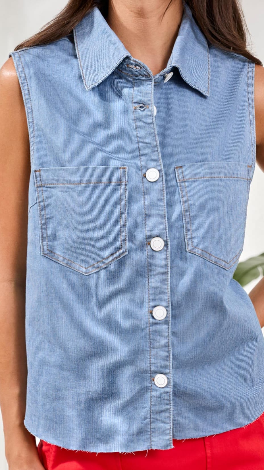 Tribal Crop Sleeveless Button Down Shirt