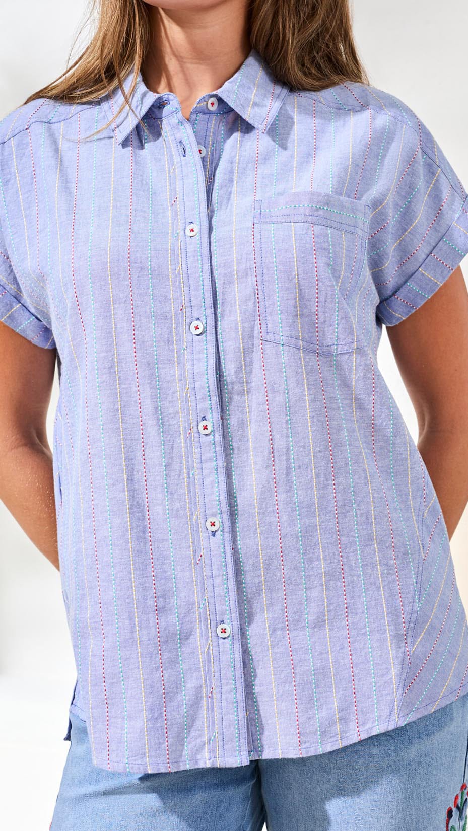 Tribal Cap Sleeve Shirt with Cuts