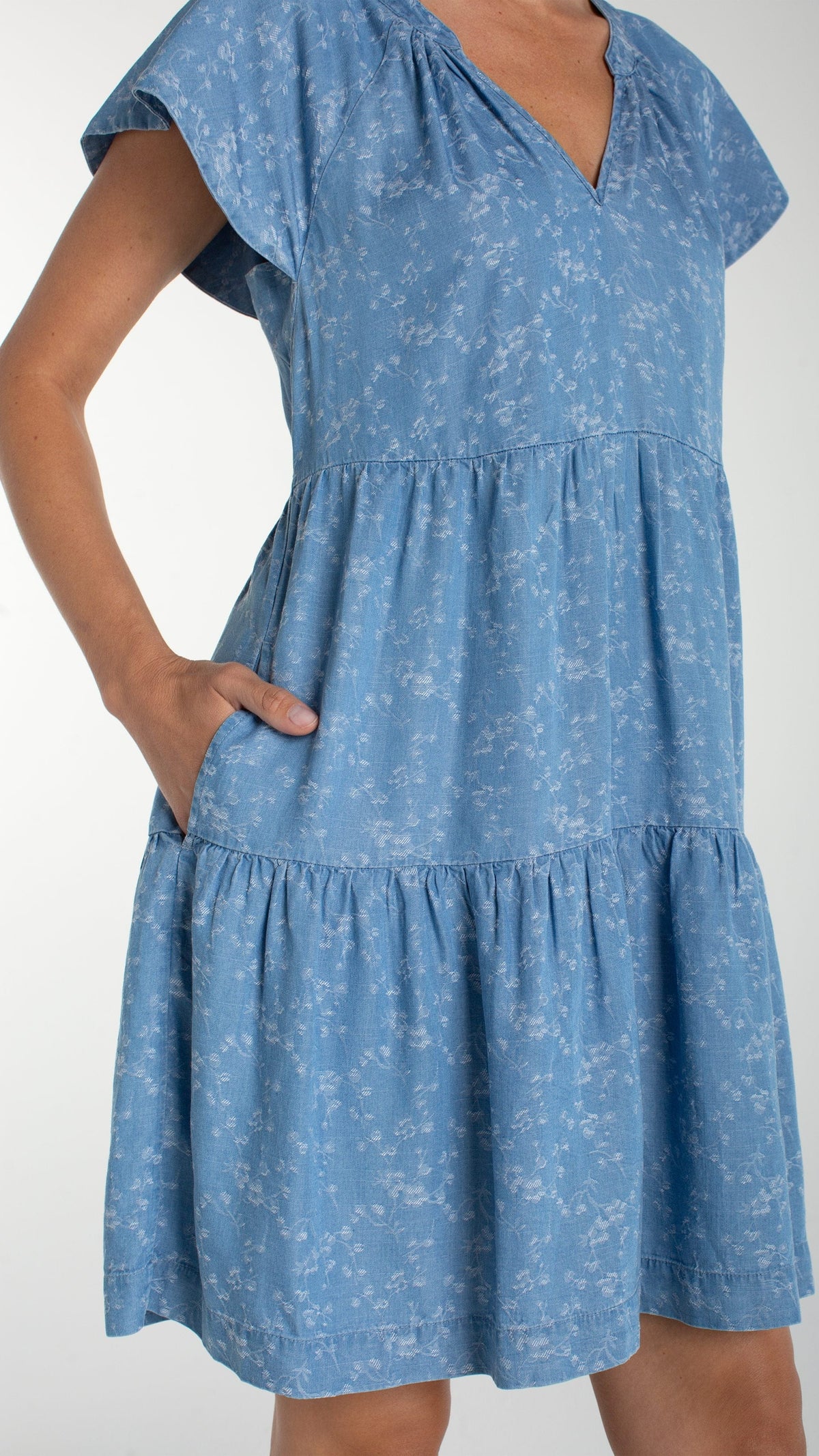 Liverpool Tiered Flutter Sleeve Dress