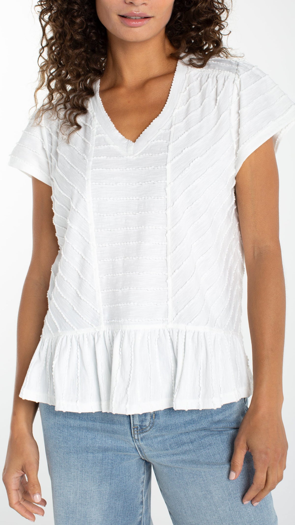 Liverpool Short Sleeve Knit Top with Miter Detail - Multiple Colors