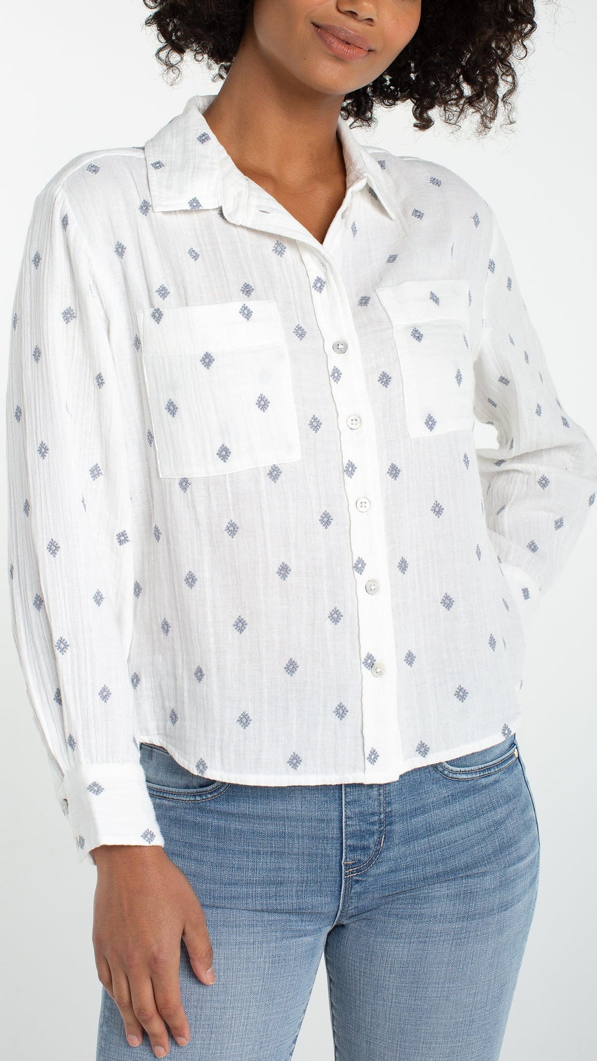 Liverpool Long Sleeve Button Front Shirt w/ High Low Hem