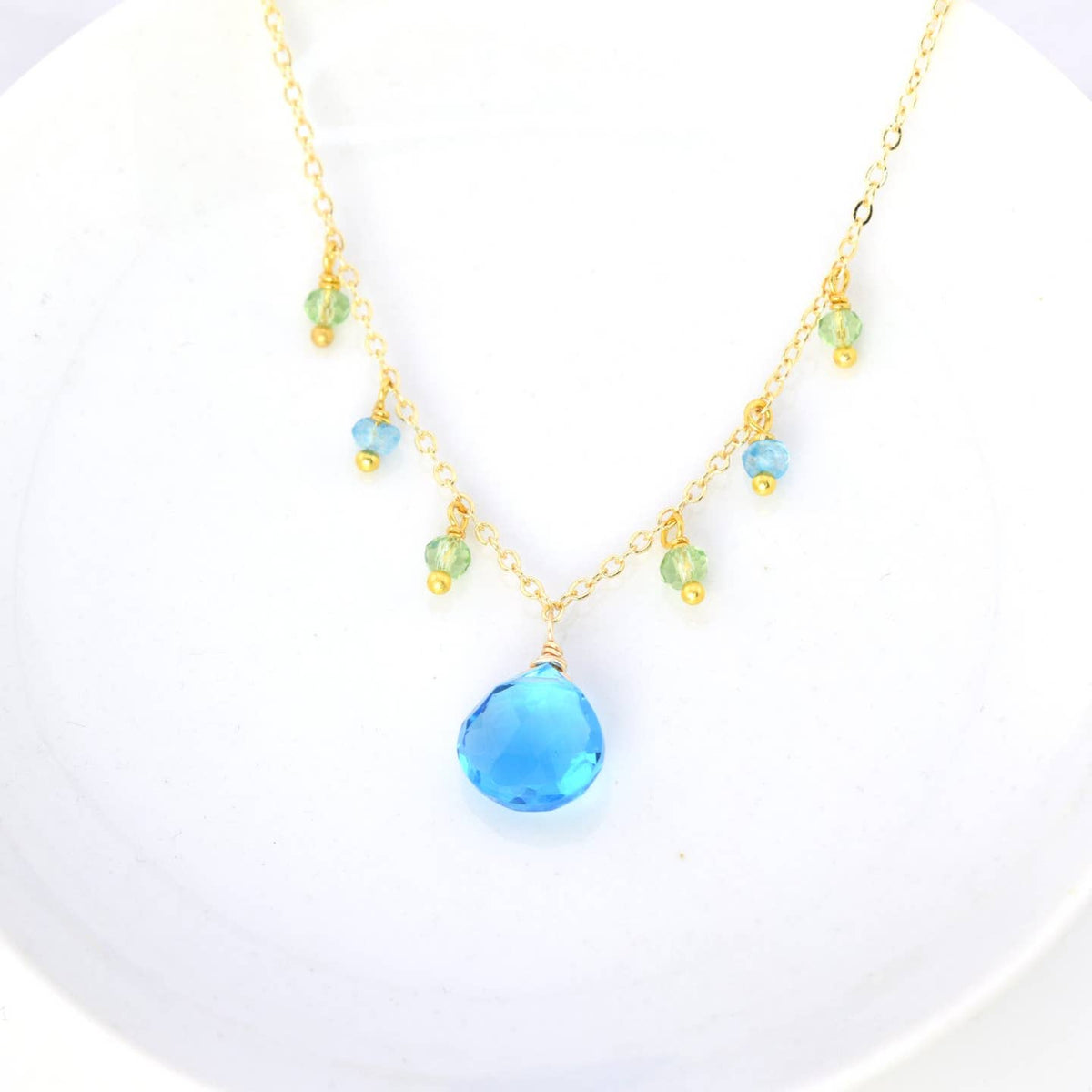 Edgy Petal Blue Quartz Gold Fringe Necklace