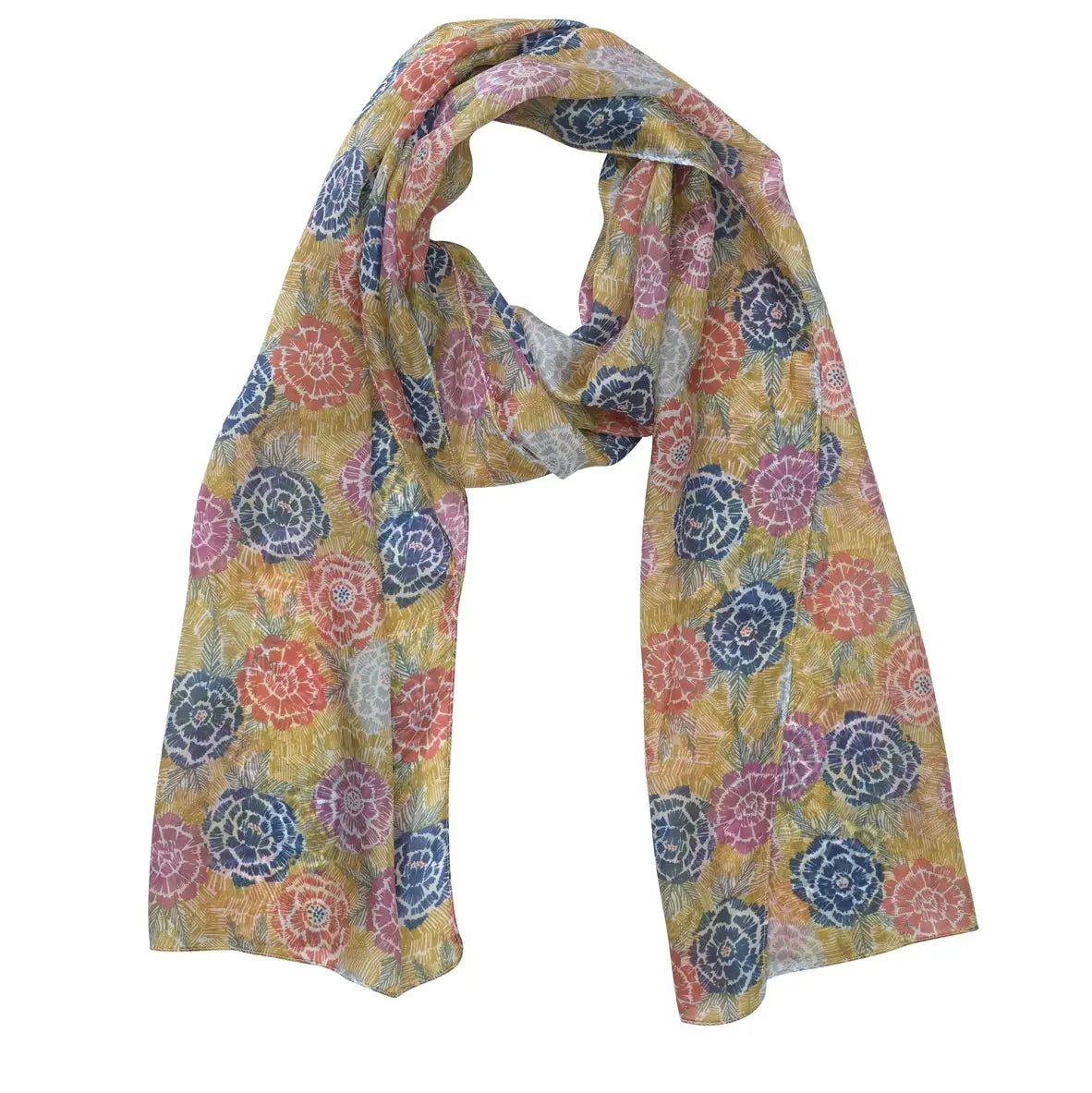 Quintessential Bloom Mustard Silk Scarf