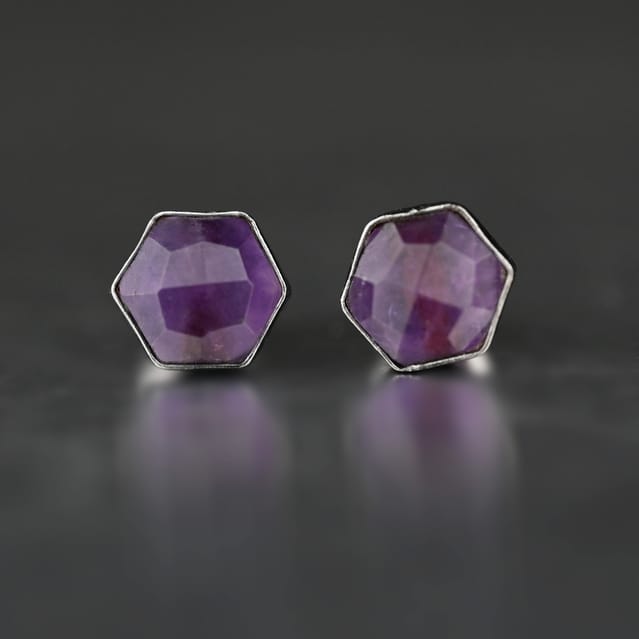 KBD Studio Hexagon Gemstone Stud Earrings - Multiple Colors