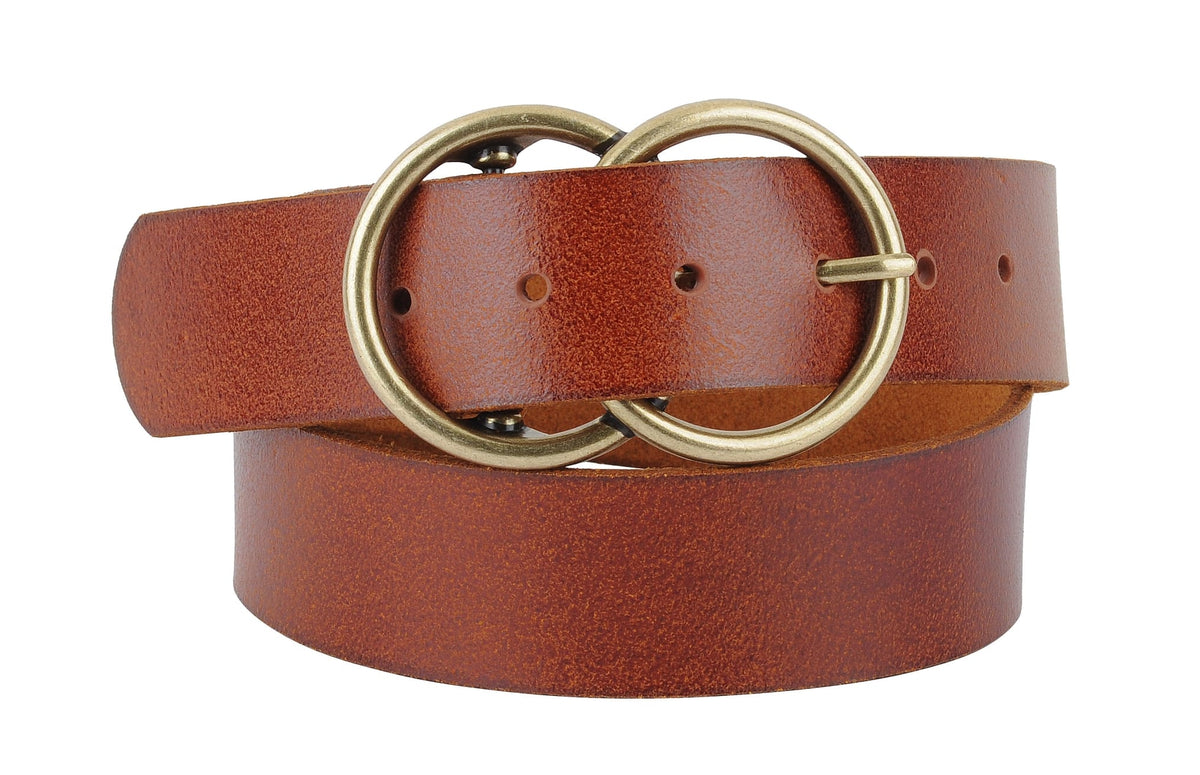 Leather Double Circle Buckle Belt - Multiple Colors