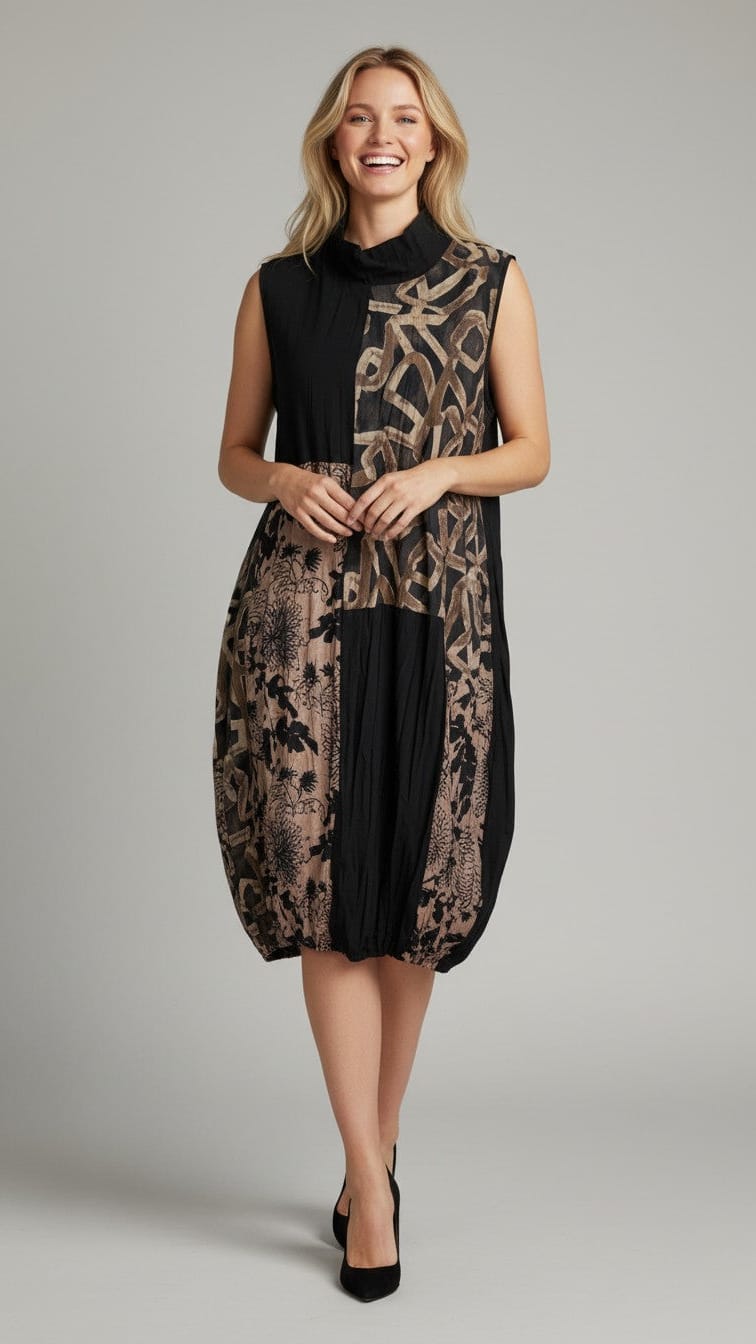 Shana Apparel Crushed Mock Neck Dress