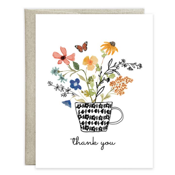 Flower Tea Cup Blank Greeting Card