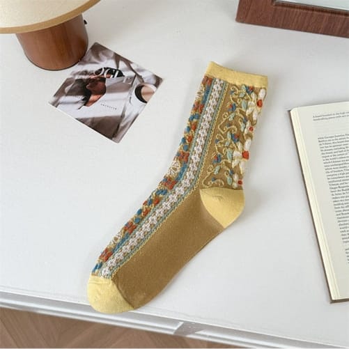 Boho Tapestry Embroidery Crew Socks - Multiple Colors