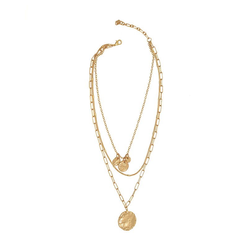 3-Row Multi Chain Necklace w/ Pendants - Multiple Metals