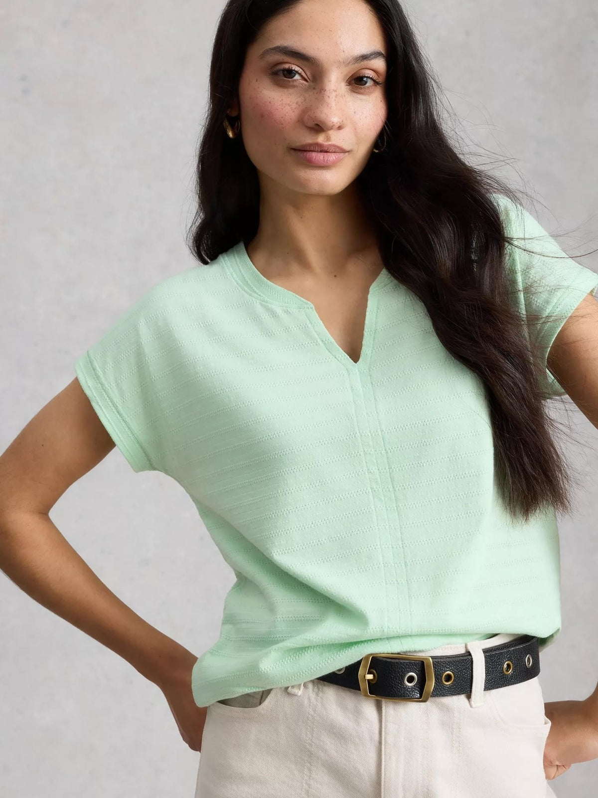 Nelly Notched Textured T-Shirt - Multiple Colors