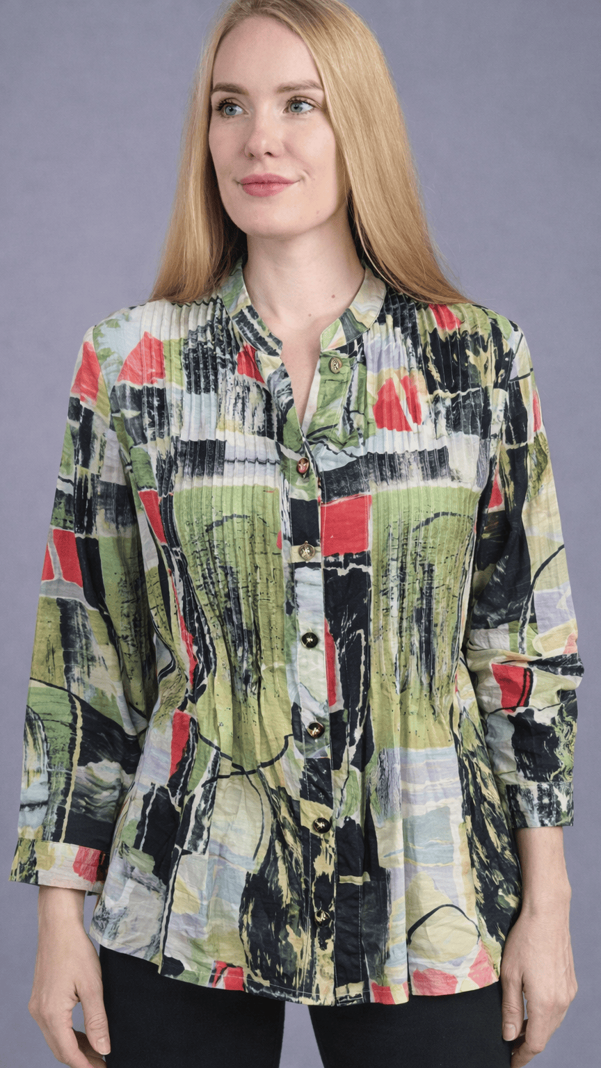 Shana Apparel Pintuck Blouse - Multiple Prints