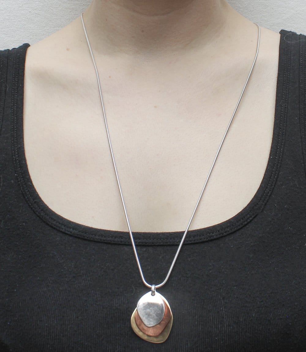 Marjorie Baer Three Hammered Petals on Long Snake Chain Necklace - N9809D