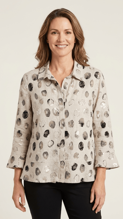Habitat Stippling Dot Linen Flounce Shirt