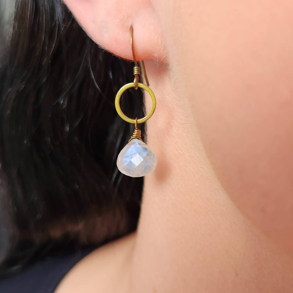 Edgy Petal Delicate Rainbow Moonstone Circle Earring