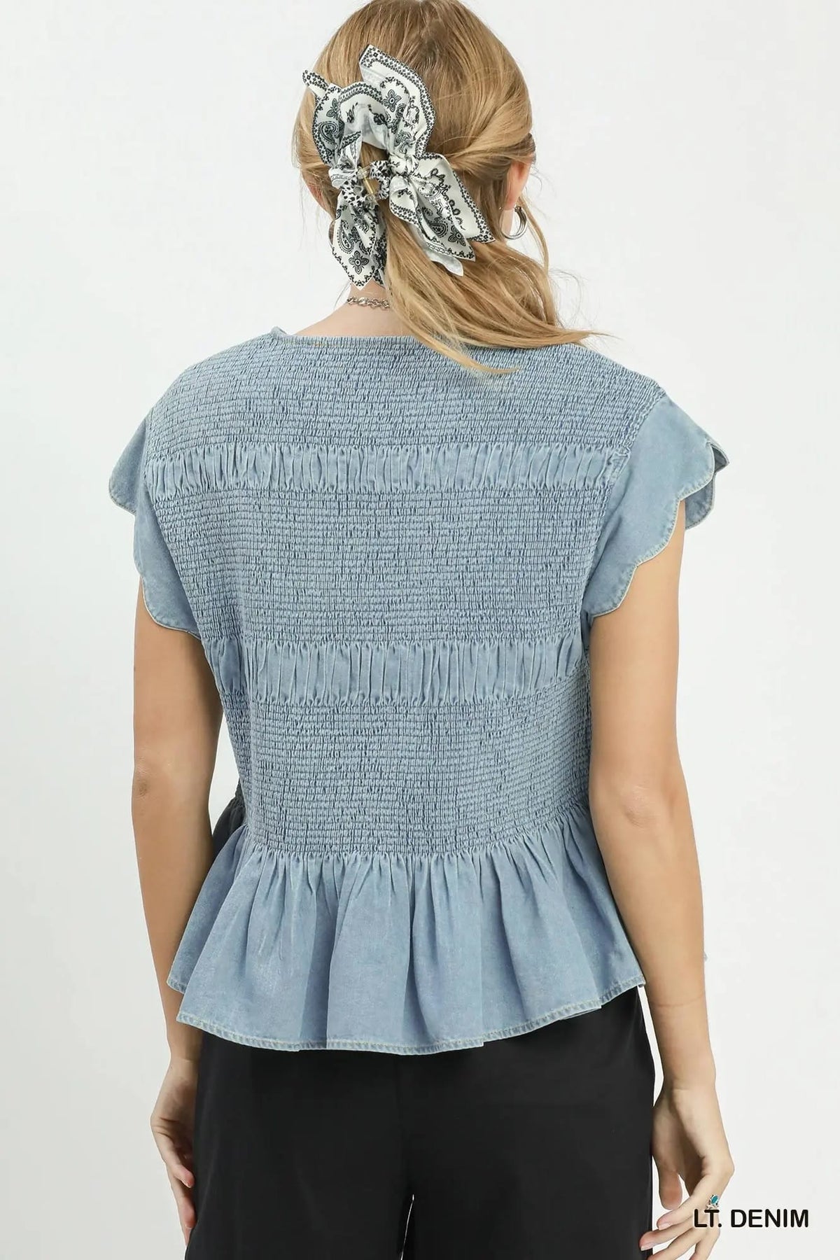 Umgee Chambray Smocked Top