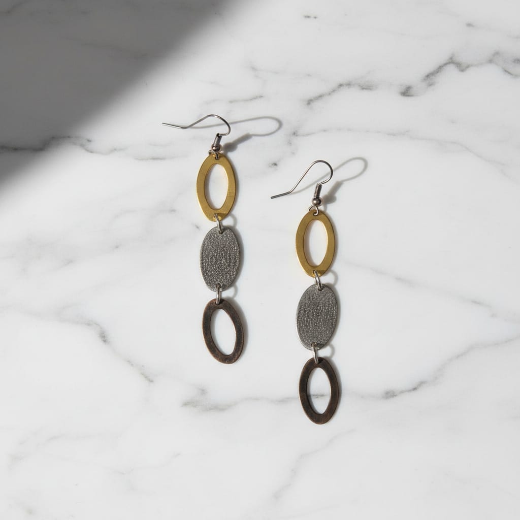 Volare Three Tone Oval Shaped Earrings - #5153M