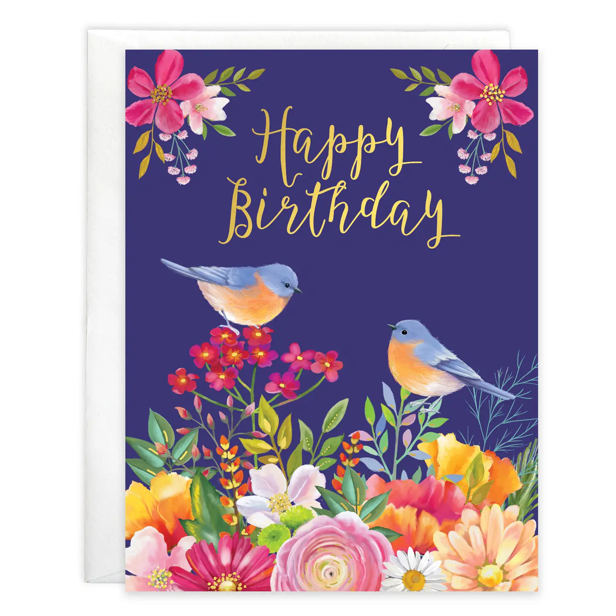 Bluebird Flowers Birthday Greeting Card