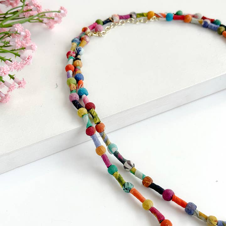 World Finds Scrolled & Dotted Kantha Necklace