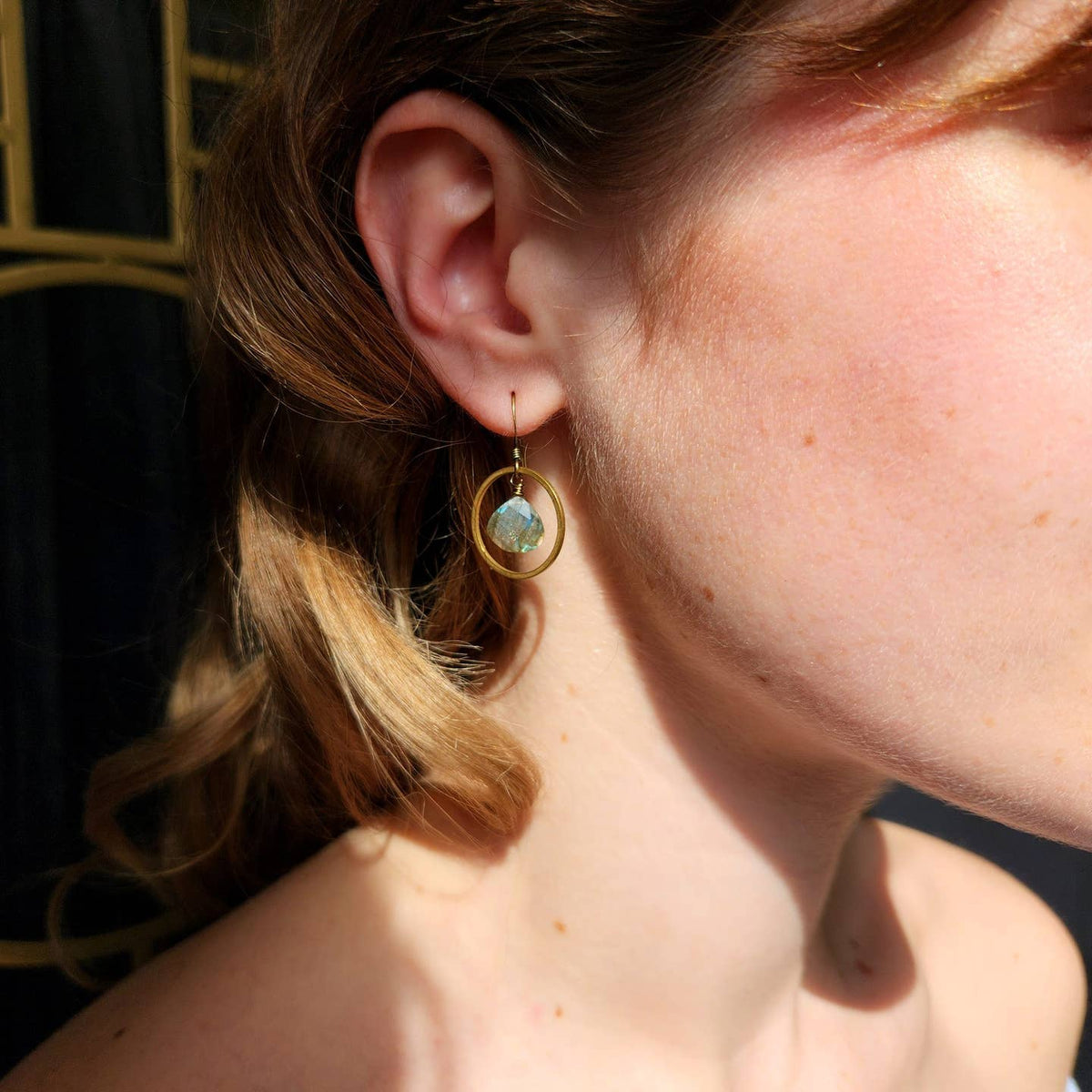 Edgy Petal Labradorite Circle Hoop Earrings