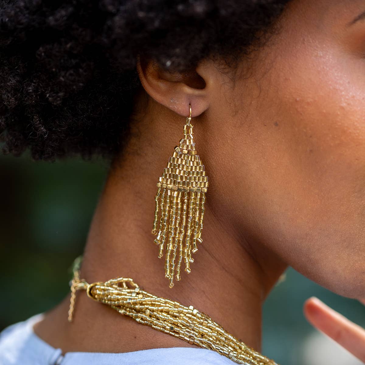 Anju Jewelry Gold Plated Seadbead Tapered Fringe Earrings