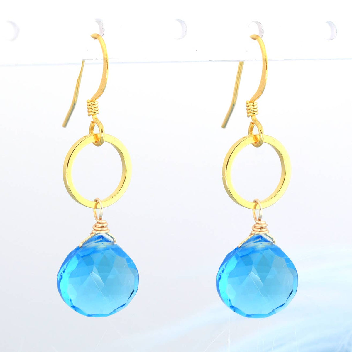 Edgy Petal Small Blue Quartz Gold Circle Earring