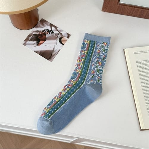 Boho Tapestry Embroidery Crew Socks - Multiple Colors
