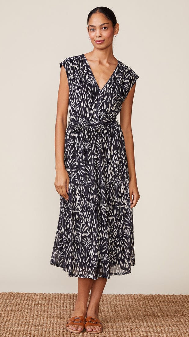 Anthem Printed Mesh V-Neck Midi Dress