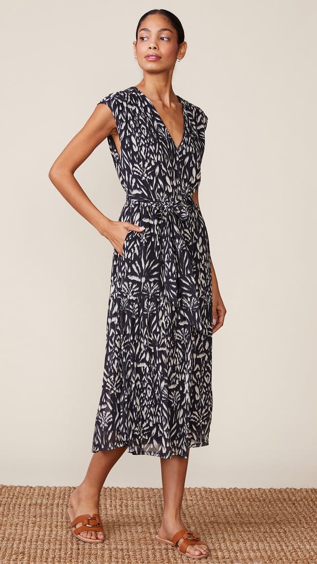 Anthem Printed Mesh V-Neck Midi Dress