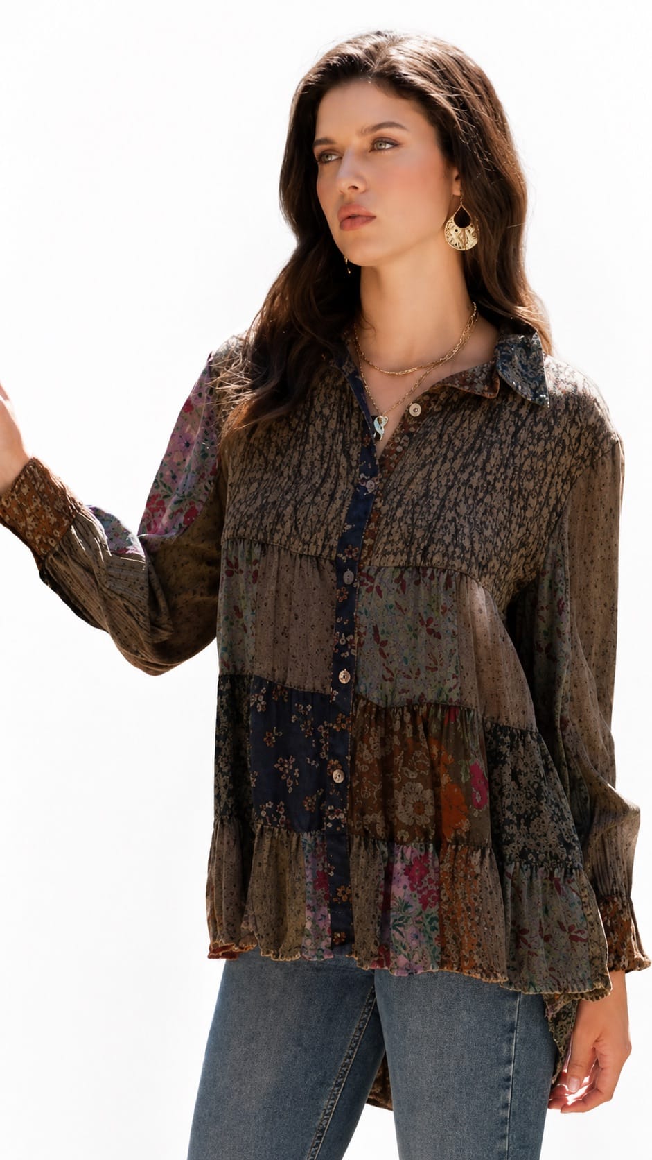 Boho Quilted Embroidered Tiered Shirt