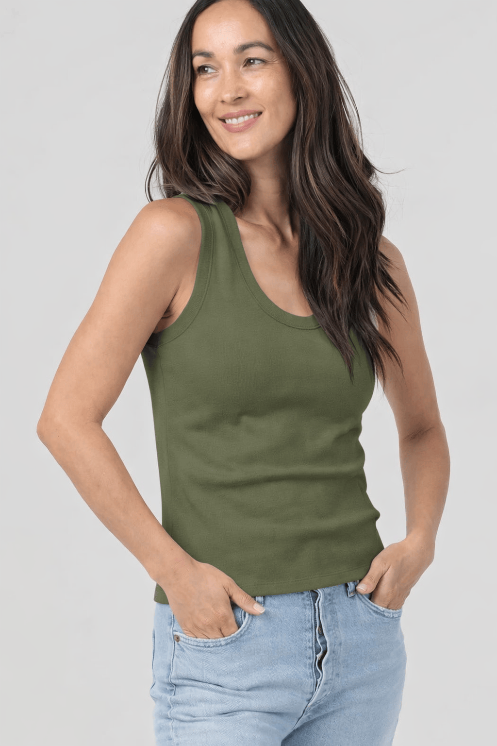 Ribbed Scoop Neck Fitted Tank - Multiple Colors