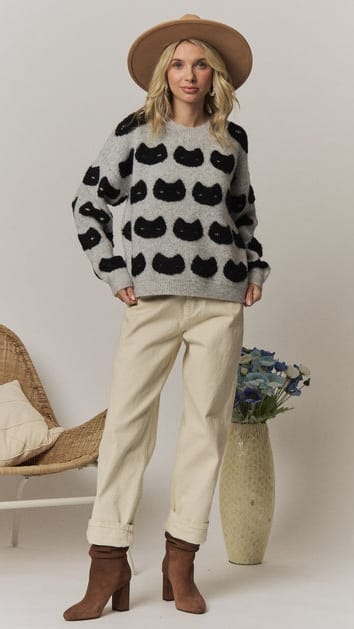 Cat Face Knit Sweater
