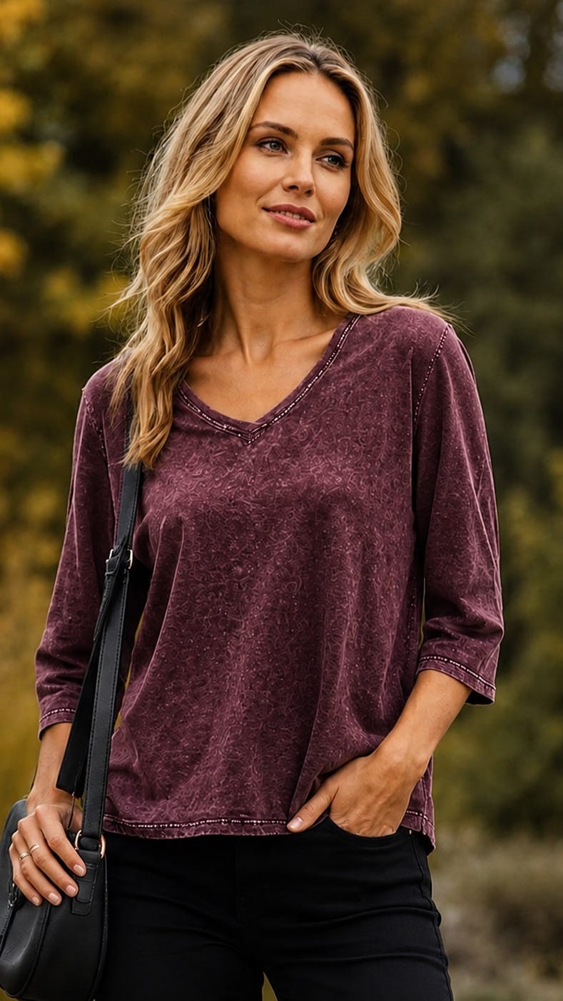 Cotton Lani Mineral Wash V-Neck Tee - Multiple Colors