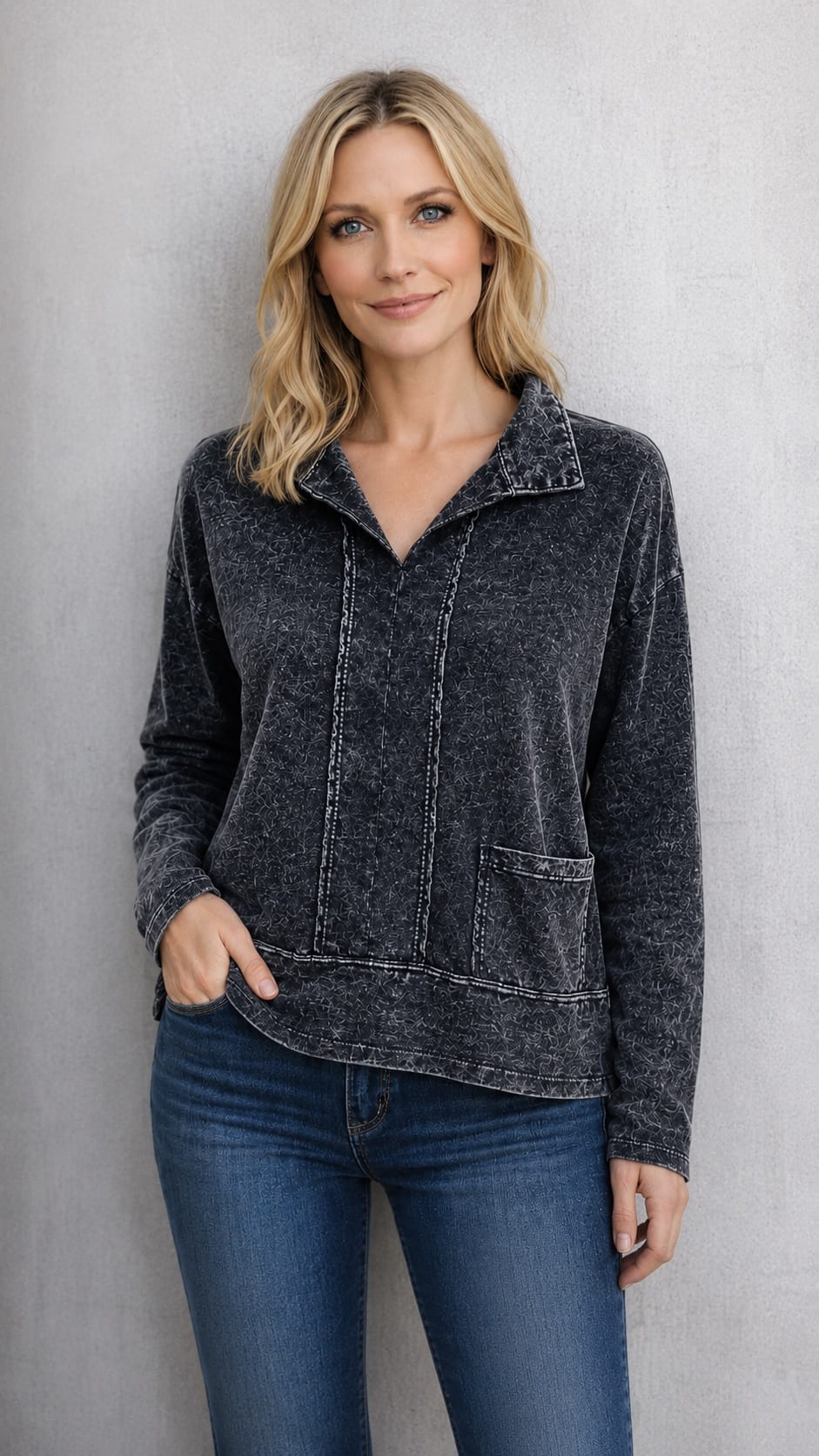 Cotton Lani Mineral Relaxed Collar Pocket Top - Multiple Colors