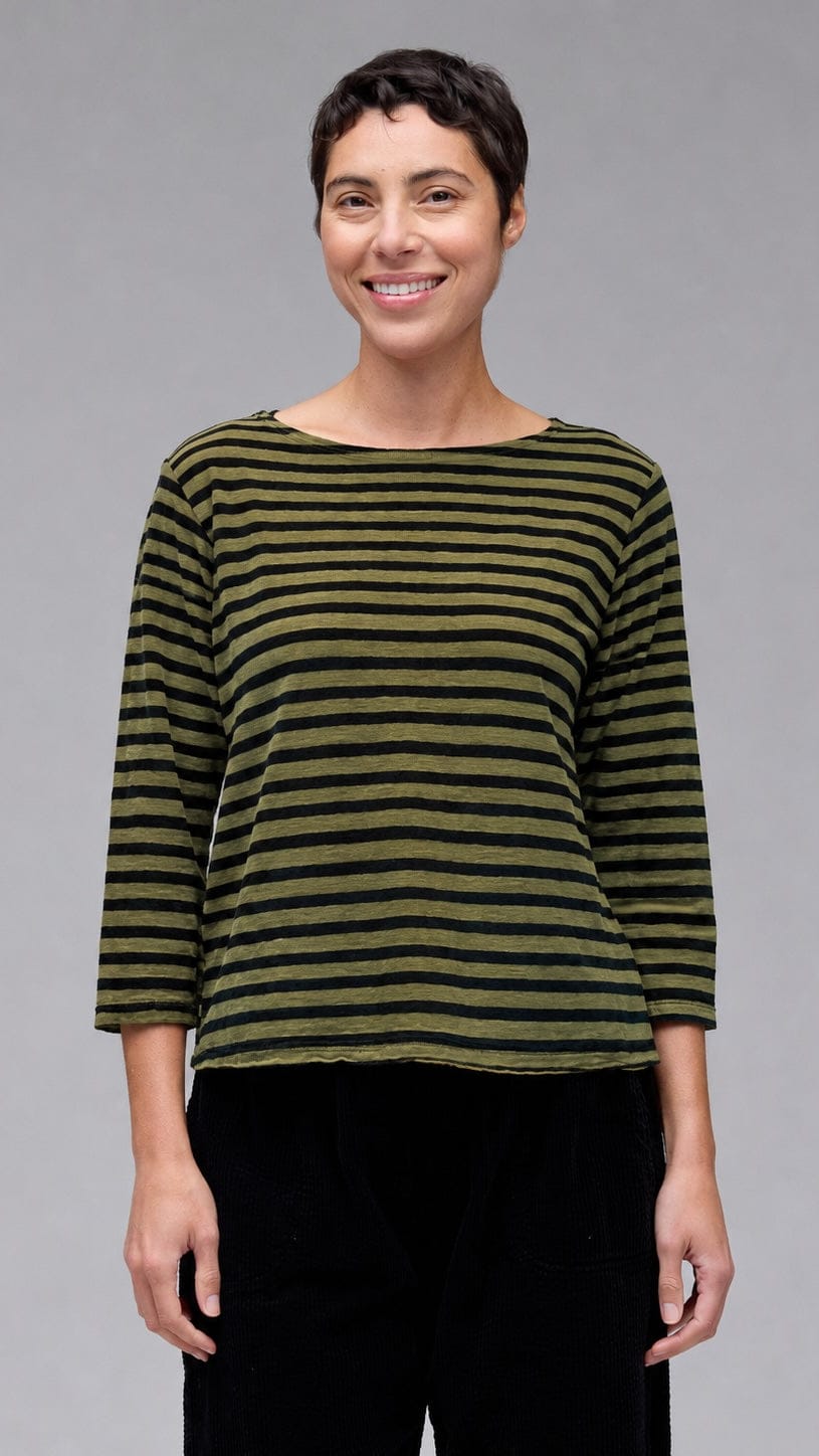 Cut Loose Black Stripe 3/4 Sleeve Boatneck Tee - Multiple Colors