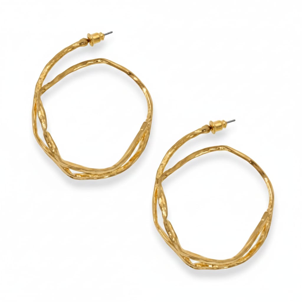 Hammered Double Hoop Post Earrings - Multiple Metals