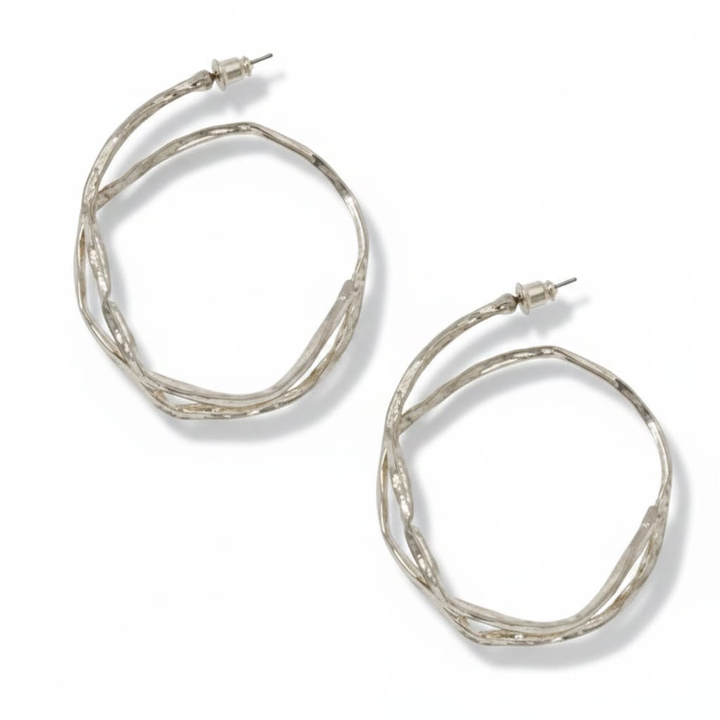 Hammered Double Hoop Post Earrings - Multiple Metals