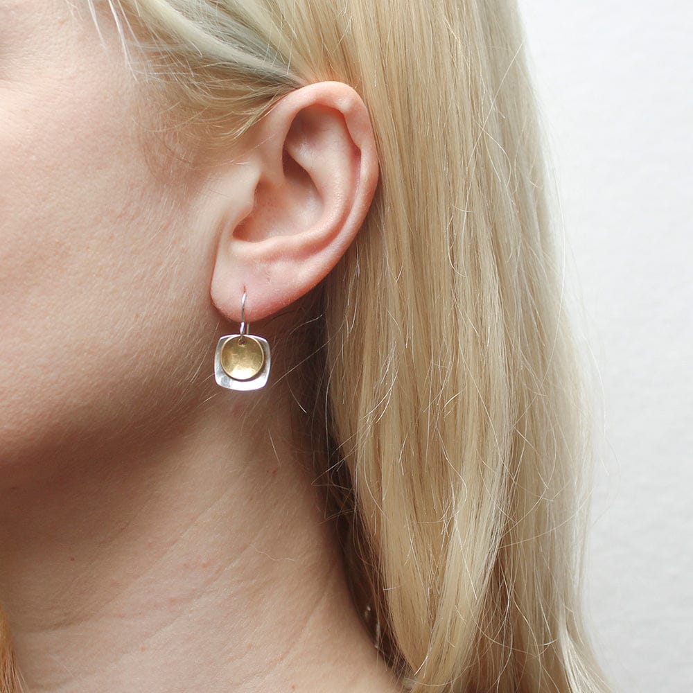 Marjorie Baer Small Dished Square and Disc Wire Earrings - E0539DW