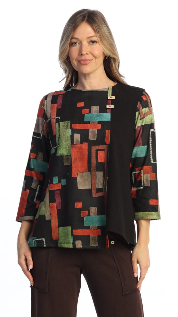 Jess & Jane French Brushed Tunic with Button Accents