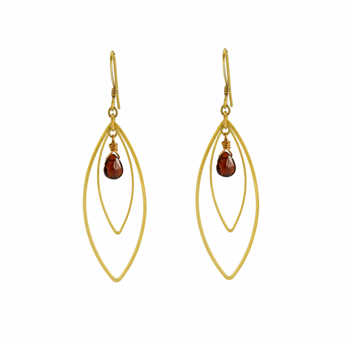 Edgy Petal Garnet Double Marquis Golden Teardrop Earrings