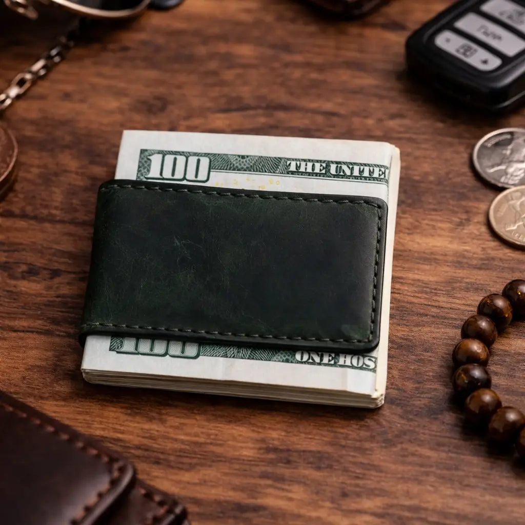 Genuine Full-Grain Leather Money Clip Wallet - Multiple Colors