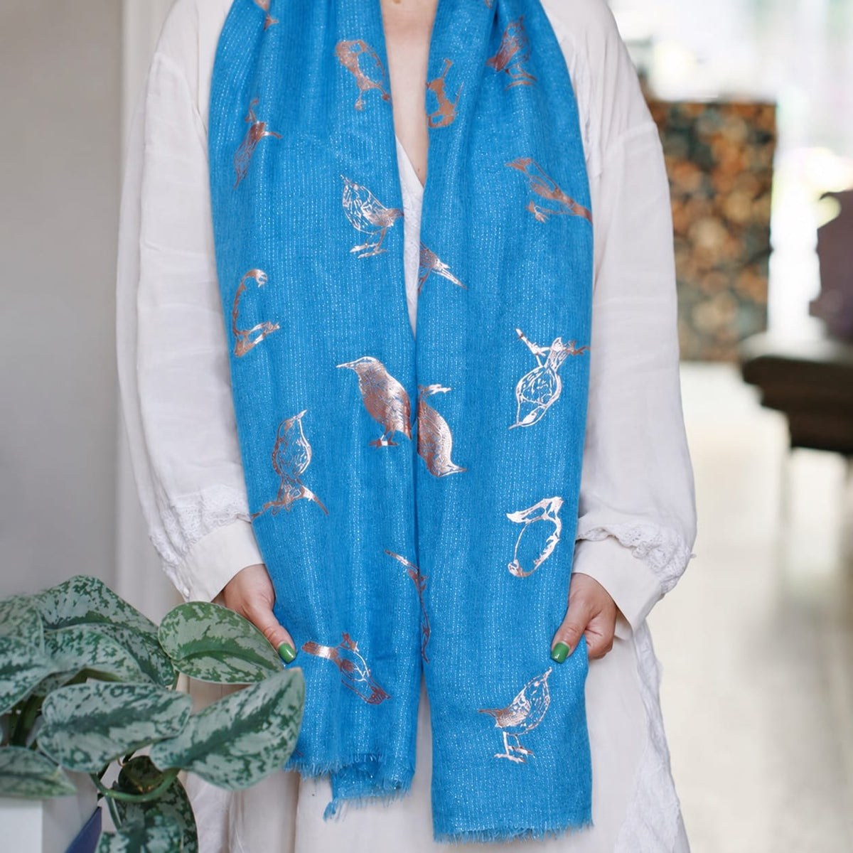 Studio Hop Great British Birds Rose Gold Foil Scarf