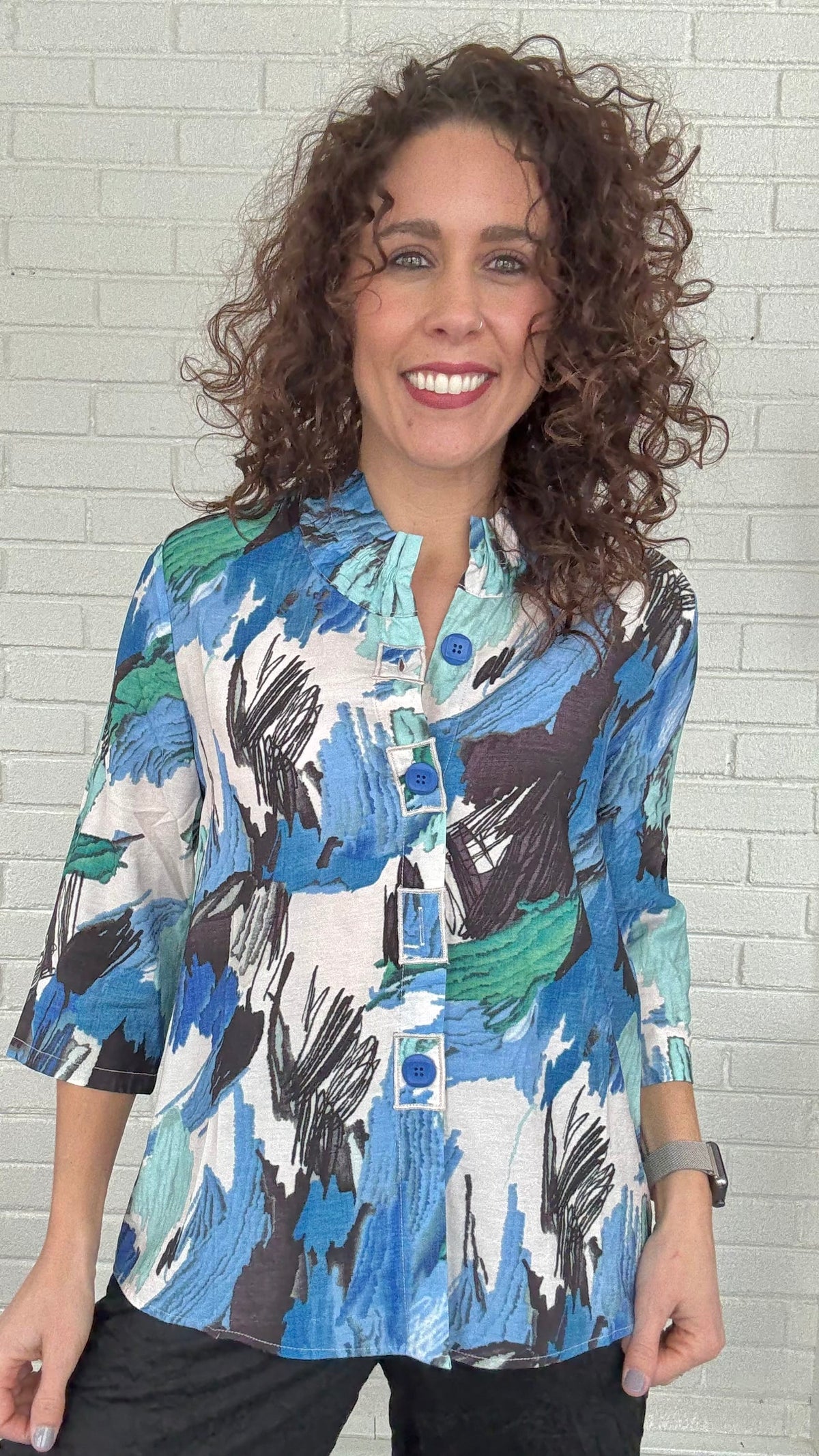Shana Apparel Printed Elastic Collar Shirt
