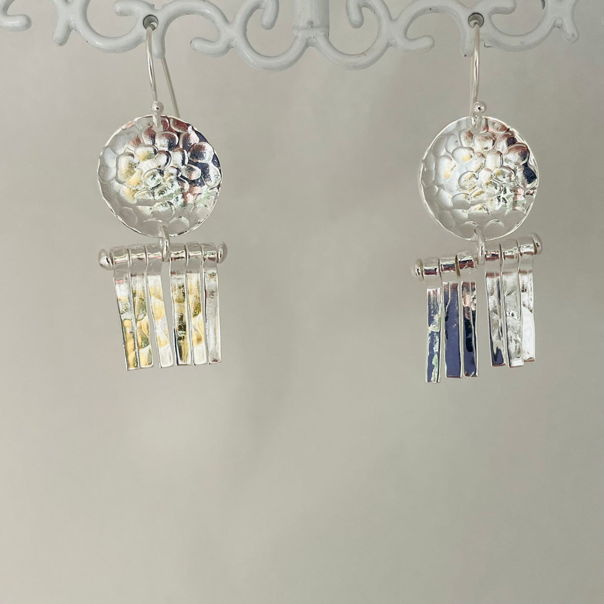 L.E. Leonard Hammered Disc and Bar Drop Earrings