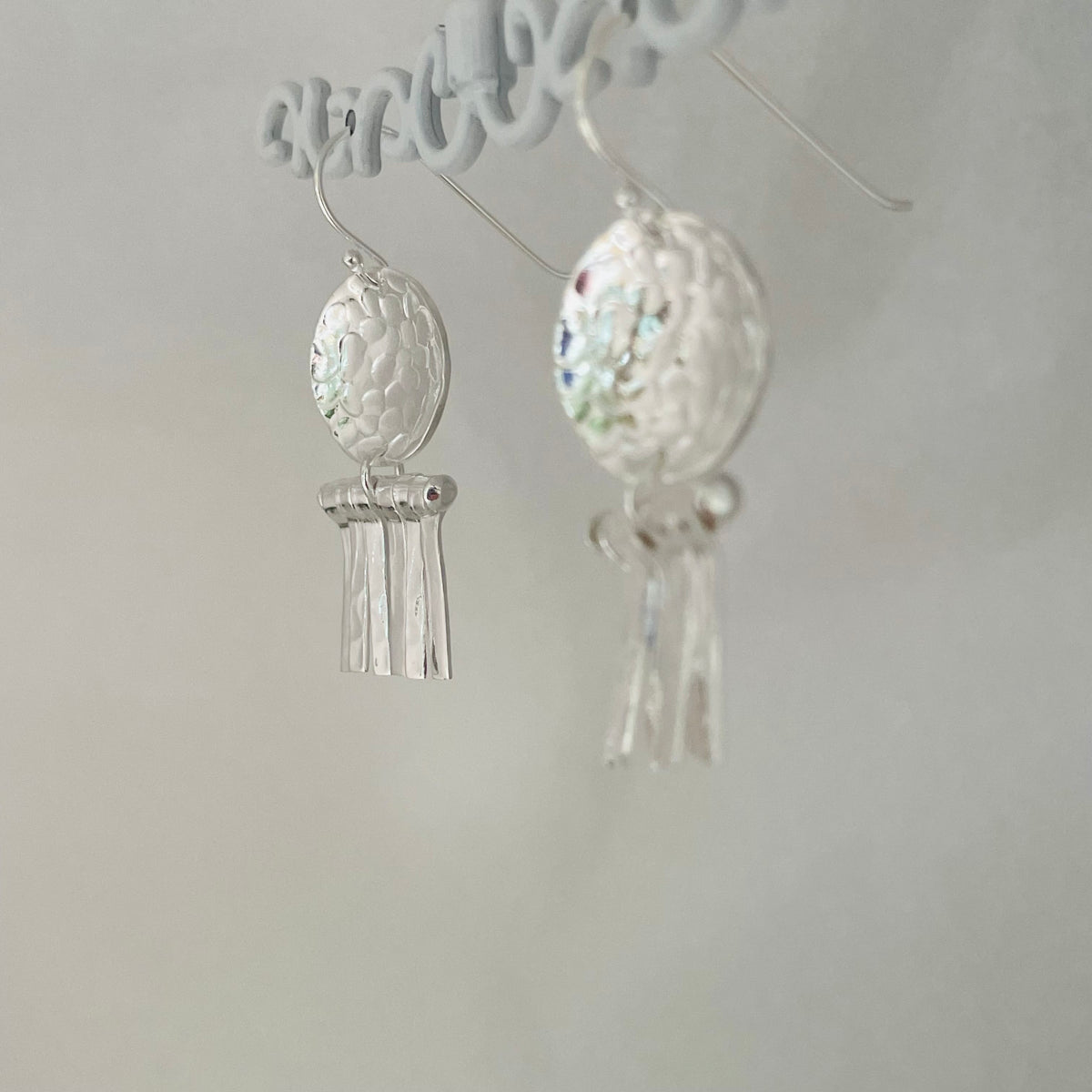 L.E. Leonard Hammered Disc and Bar Drop Earrings