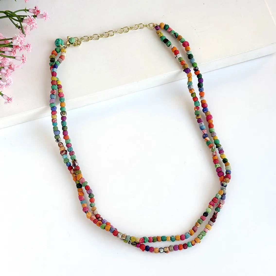 World Finds Kantha Milieu Double Strand Necklace